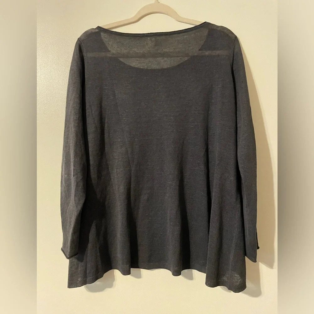 Eileen Fisher Charcoal Gray Long Sleeve Boat Neck Lightweight Top Size Medium - Picture 8 of 9